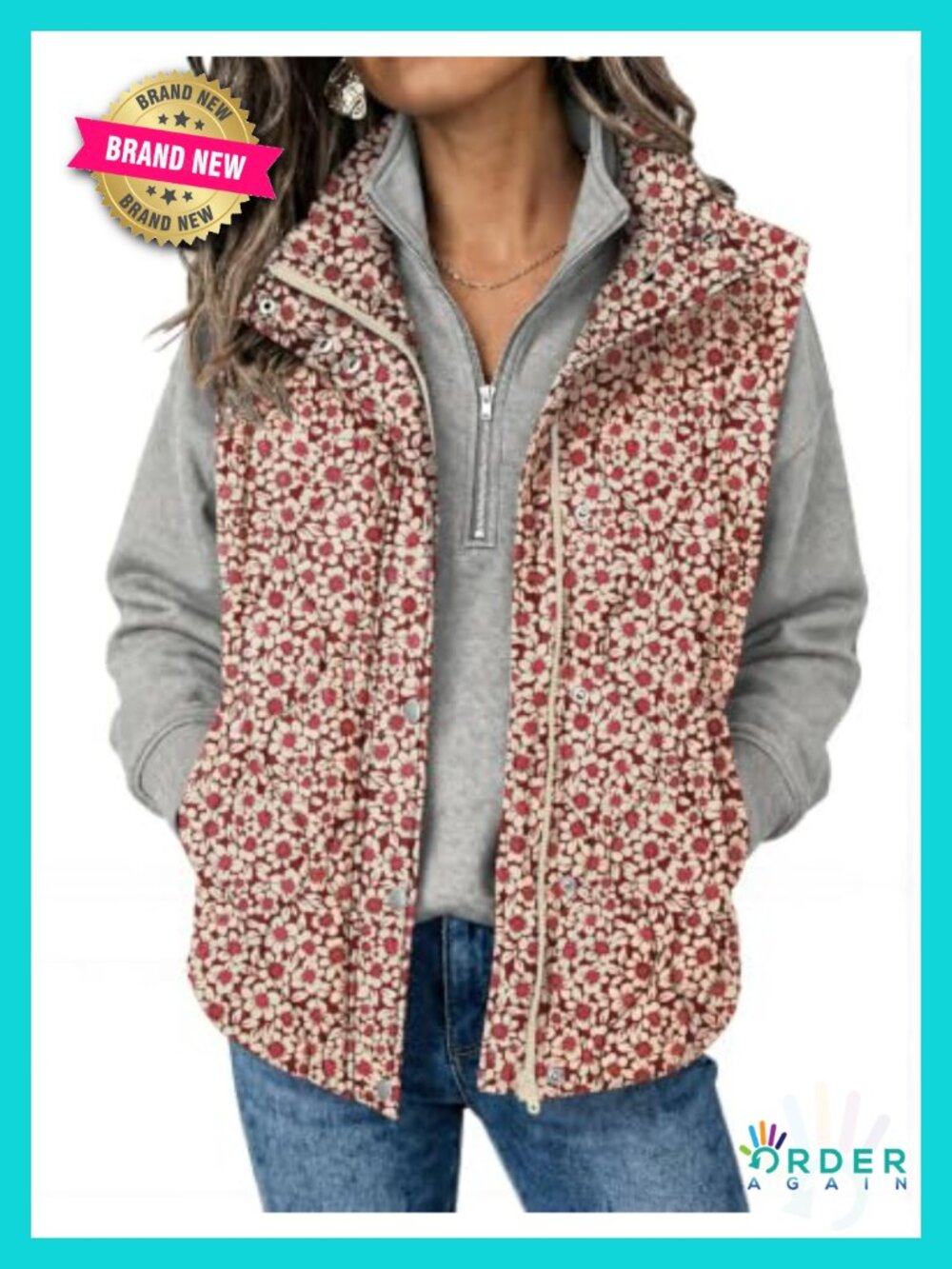 Quilted Puffer Vest Sleeveless Zip Up Stand Collar Winter Outerwear